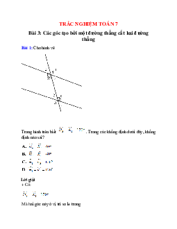 Trắc nghiệm Các góc tạo bởi một đường thẳng cắt hai đường thẳng có đáp án – Toán lớp 7