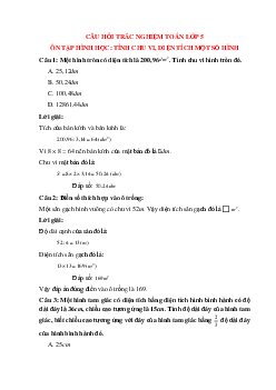12 câu Trắc nghiệm Ôn tập tính chu vi, diện tích một số hình có đáp án 2024 – Toán lớp 5