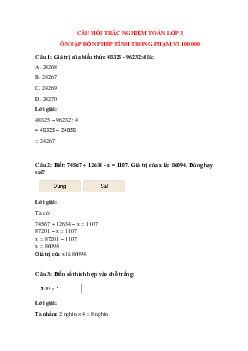 Trắc nghiệm Ôn tập bốn phép tính trong phạm vi 100 000 có đáp án – Toán lớp 3