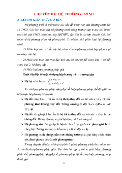 Chuyên đề hệ phương trình bồi dưỡng hệ phương trình