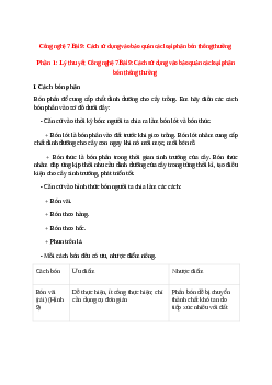 Công nghệ 7 Bài 9 (Lý thuyết và trắc nghiệm): Cách sử dụng vào bảo quản các loại phân bón thông thường