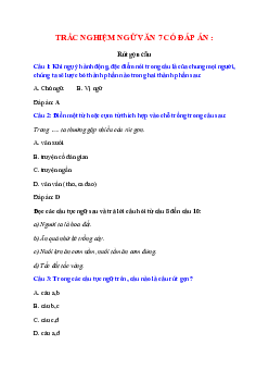 Trắc nghiệm Rút gọn câu có đáp án – Ngữ văn lớp 7