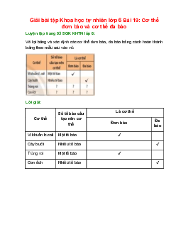 Vẽ lại bảng và xác định các cơ thể đơn bào, đa bào bằng cách hoàn thành bảng theo mẫu