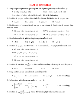 38 Bài tập trắc nghiệm Hàm số bậc nhất 2023