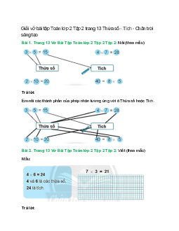 Vở bài tập Toán lớp 2 Tập 2 trang 13: Thừa số - Tích | Chân trời sáng tạo