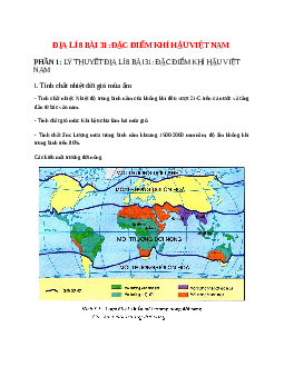 Lý thuyết Địa Lí 8 Bài 31 (mới 2023 + 14 câu trắc nghiệm): Đặc điểm khí hậu Việt Nam