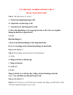 48 câu Trắc nghiệm Sinh học 11 Bài 18 có đáp án 2023: Tuần hoàn máu