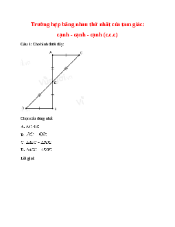 Trắc nghiệm Trường hợp bằng nhau thứ nhất của tam giác: cạnh - cạnh - cạnh (c.c.c) có đáp án – Toán lớp 12