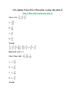 45 câu Trắc nghiệm Phép nhân và phép chia phân số (Chân trời sáng tạo) có đáp án 2024 – Toán 6