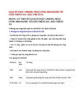 Lý thuyết Lịch Sử 8 Bài 7 (mới 2023 + 10 câu trắc nghiệm): Phong trào công nhân quốc tế cuối thế kỉ XIX - đầu thế kỉ XX