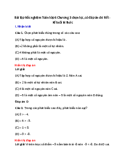 22 câu Trắc nghiệm Toán 6 Chương 3 (Kết nối tri thức): Số nguyên có đáp án 2024