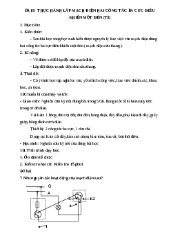 GIÁO ÁN CÔNG NGHỆ 9 BÀI 9: THỰC HÀNH LẮP MẠCH ĐIỆN HAI CÔNG TẮC BA CỰC ĐIỀU KHIỂN MỘT ĐÈN (T3) MỚI NHẤT