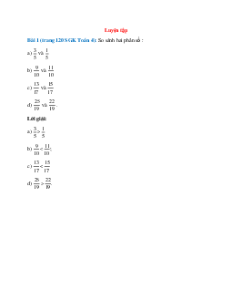 So sánh hai phân số 3/5 và 1/5; 9/10 và 11/10