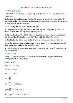 Lý thuyết, bài tập về Đơn thức - Đơn thức đồng dạng có lời giải