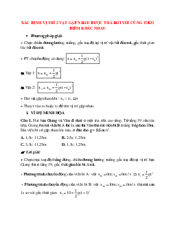 Phương pháp giải và bài tập về Xác định vị trí 2 vật gặp nhau được thả rơi với cùng thời điểm khác nhau