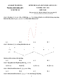 Đề KSCL Toán 12 lần 1 năm 2020 – 2021 trường Thiệu Hóa – Thanh Hóa có đáp án
