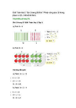 Giải SGK Toán lớp 2 Tập 1 trang 27, 28, 29, 30, 31, 32 Bài 7: Phép cộng qua 10 trong phạm vi 20 | Kết nối tri thức