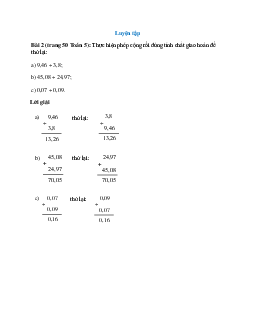 Thực hiện phép cộng rồi dùng tính chất giao hoán để thử lại: 9,46 + 3,8