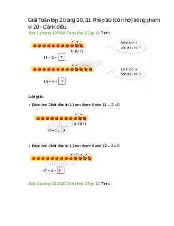 Giải SGK Toán lớp 2 Tập 1 trang 30, 31 (Cánh diều): Phép trừ (có nhớ) trong phạm vi 20