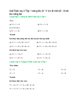Giải SGK Toán lớp 2 Tập 1 trang 60, 61: 11 trừ đi một số | Chân trời sáng tạo