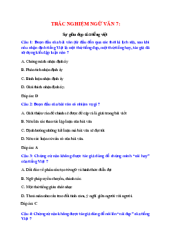 Trắc nghiệm Sự giàu đẹp của tiếng việt có đáp án – Ngữ văn lớp 7