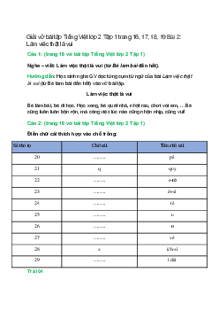 Vở bài tập Tiếng Việt lớp 2 Tập 1 trang 16, 17, 18, 19 Bài 2: Làm việc thật là vui – Chân trời sáng tạo