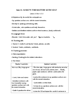Giáo án tiếng anh 5 unit 11: What’s the matter with you? mới nhất