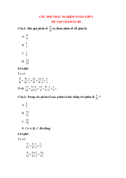 12 câu Trắc nghiệm Ôn tập về phân số có đáp án 2024 – Toán lớp 5