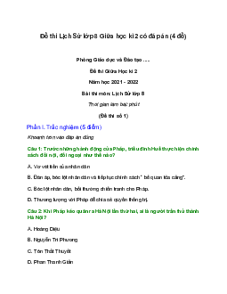 Bộ 40 Đề thi Lịch Sử lớp 8 Giữa học kì 2 có đáp án năm 2023