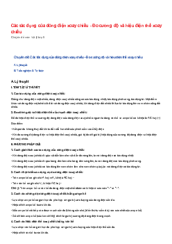 Chuyên đề Vật lý 9: Các tác dụng của dòng điện xoay chiều - Đo cường độ và hiệu điện thế xoay chiều
