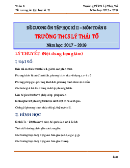 Đề cương ôn tập học kỳ II môn toán 8 năm học 2017-2018 THCS Lý Thái Tổ - Hà Nội