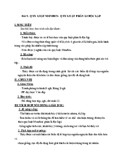 Giáo án Sinh học 12 Bài 9: Quy luật Menđen: Quy luật phân li độc lập mới nhất - CV5555