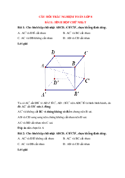 24 câu Trắc nghiệm Hình hộp chữ nhật có đáp án 2023 – Toán lớp 8