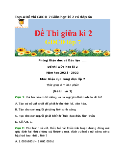 Top 4 Đề thi GDCD 7 Giữa học kì 2 có đáp án