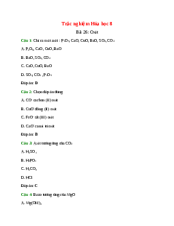 26 câu Trắc nghiệm Oxit có đáp án 2024 – Hóa học lớp 8