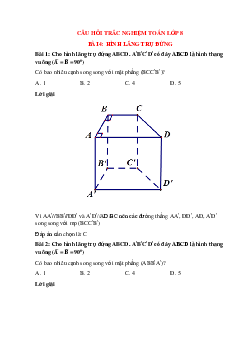 31 câu Trắc nghiệm  Hình lăng trụ đứng có đáp án 2023 – Toán lớp 8