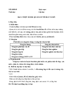 Giáo án Sinh học 8 Bài 5: Thực hành: Quan sát tế bào và mô mới nhất - CV5512