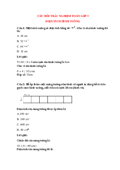 Trắc nghiệm Diện tích hình vuông có đáp án – Toán lớp 3