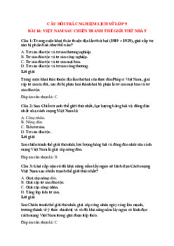 40 câu Trắc nghiệm Lịch sử 9 Bài 14 có đáp án 2023: Việt Nam sau chiến tranh thế giới thứ nhất