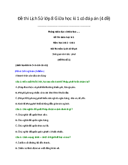 Bộ 40 Đề thi Lịch Sử lớp 8 Giữa học kì 1 có đáp án năm 2022 - 2023