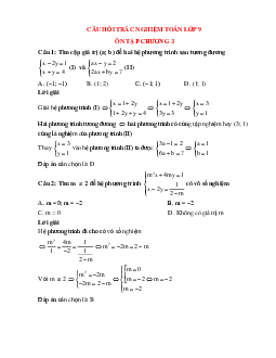 30 câu Trắc nghiệm Toán 9 Chương 3 Đại số có đáp án 2023: Hệ hai phương trình bậc nhất hai ẩn