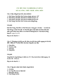 Trắc nghiệm Địa lí 10 Bài 16 có đáp án: Sóng. Thủy triều. Dòng biển