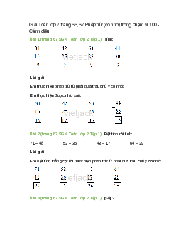 Giải SGK Toán lớp 2 Tập 1 trang 66, 67 Phép trừ (có nhớ) trong phạm vi 100 – Cánh diều