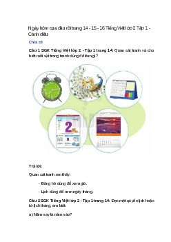 Ngày hôm qua đâu rồi trang 14, 15, 16 Tiếng Việt lớp 2 Tập 1 – Cánh diều