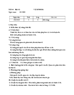 Giáo án Sinh học 8 Bài 42: Vệ sinh da mới nhất