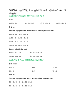 Giải SGK Toán lớp 2 Tập 1 trang 64: 13 trừ đi một số | Chân trời sáng tạo