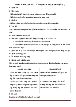 GIÁO ÁN CÔNG NGHỆ 9 BÀI 12: KIỂM TRA AN TOÀN MẠNG ĐIỆN TRONG NHÀ (T1) MỚI NHẤT