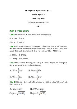 Đề thi Vật Lí 10 Học kì 2 có đáp án (4 đề)