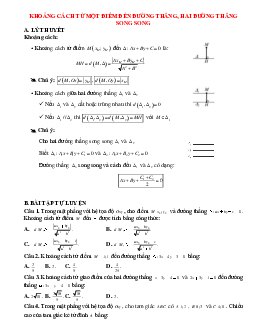 Bài tập về Khoảng cách từ một điểm đến đường thẳng, hai đường thẳng song song chọn lọc