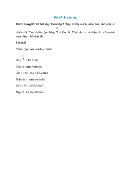 Một mảnh vườn hình chữ nhật có chiều dài 26m, chiều rộng bằng 3/5 chiều dài